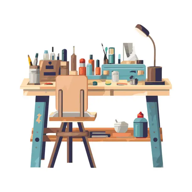 Vector illustration of A modern office desk with creative equipment