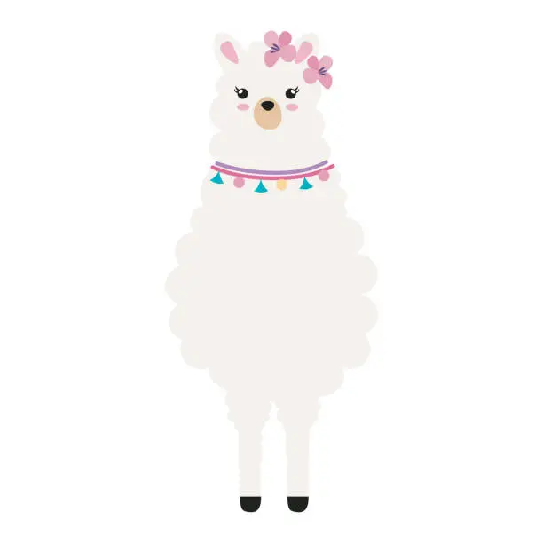 Vector illustration of cute llama standing front