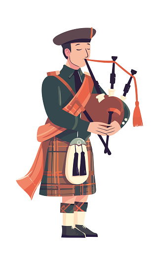 Man playing bagpipe instrument icon isolated