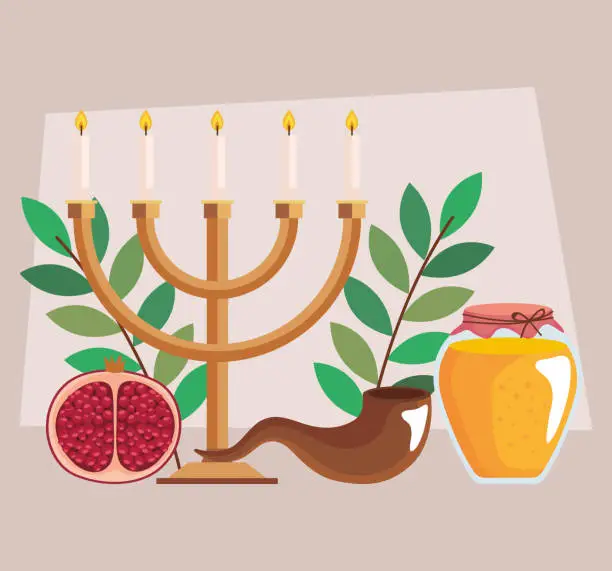 Vector illustration of chandelier and horn yom kippur