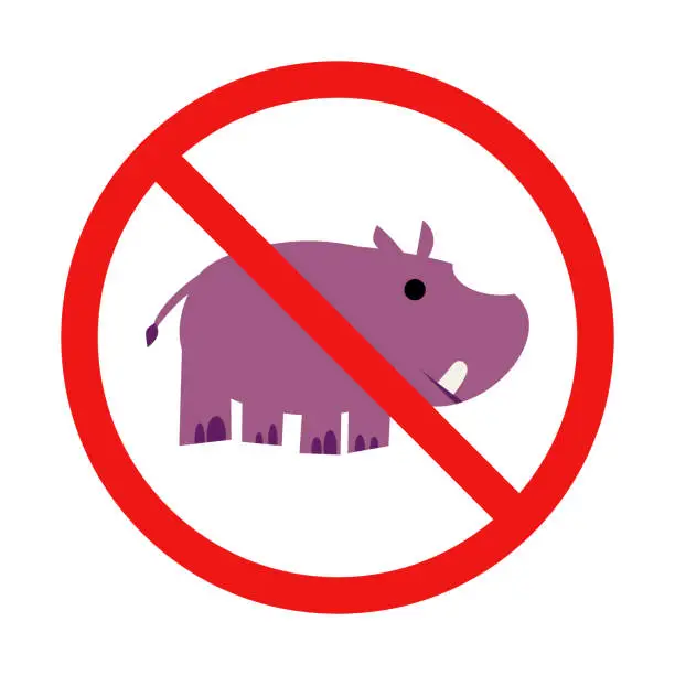 Vector illustration of No Hippopotamus Sign on White Background