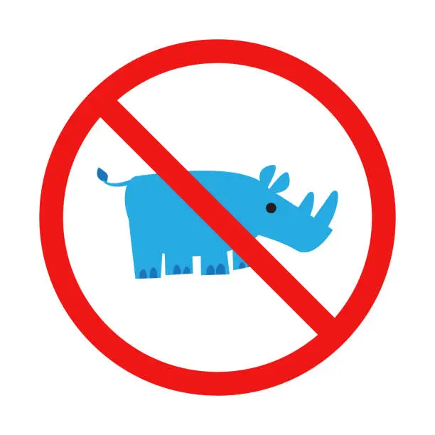 Vector illustration of No Rhinoceros Sign on White Background