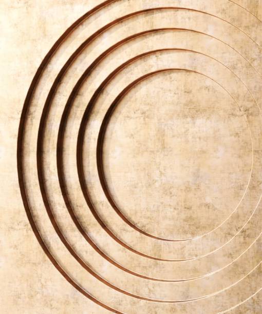 istock Empty brown bronze steel wall with layers of debossed circle 2079841080