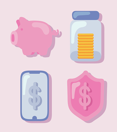 icons, saving and investing money, cartoon
