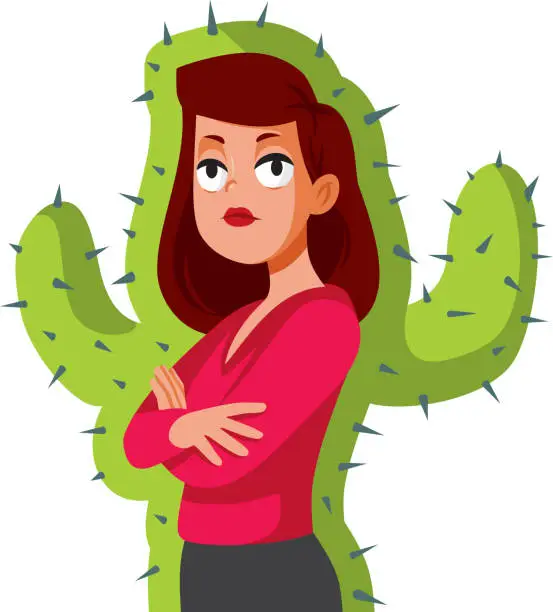 Vector illustration of Unhappy Woman Feeling Furious Resembling a Cactus Vector Cartoon Character