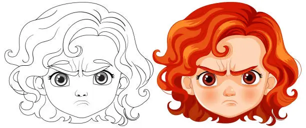 Vector illustration of From sketch to colorful angry character illustration