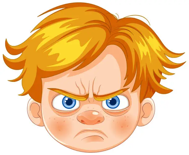 Vector illustration of Vector illustration of a boy with an angry face