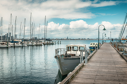 The view of the harbour and coast in Williamstown in Melbourne