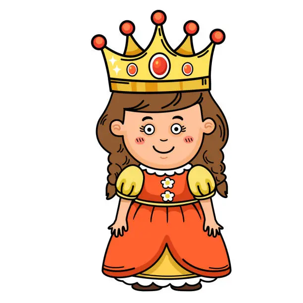 Vector illustration of illustration of cute children characters with queen costume outline white on background vector