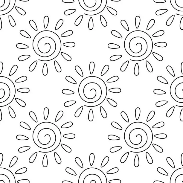 Vector illustration of Sunny weather pattern Warm Sun rays clo