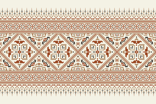 Geometric ethnic oriental pattern vector illustration.floral pixel art embroidery on white background.Aztec style,abstract,Slavic ornament.design for texture,fabric,clothing,wrapping,decoration.