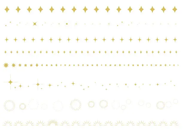 Vector illustration of Illustration set of sparkling decorative borders and lines (stars, glitter, sunburst)