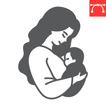 Mother hugging her baby glyph icon, mom day and together, mother with baby vector icon, vector graphics, editable stroke solid sign, eps 10.