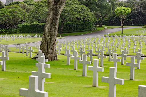 Manila American Cemetery and Memorial where members of the American and Philippine armed forces that were killed in the Philippines during WW2 are buried. Located in Metro Manila, Philippines