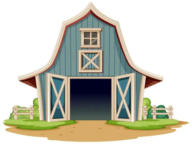 Vector illustration of Cartoon illustration of a quaint blue barn.