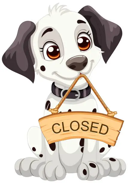 Vector illustration of Adorable cartoon dog holding a wooden closed sign