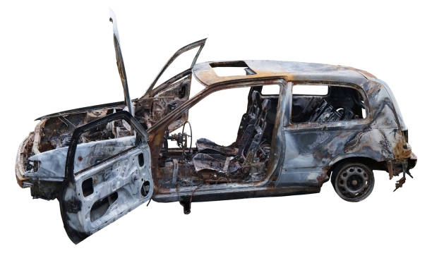 istock The car was completely burned out during the fire. isolated 2080048252