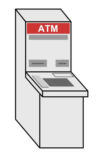 Vector illustration of A simple bank ATM. You can withdraw cash, deposit cash, and much more.