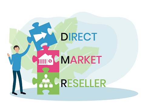 DMR - Direct Market Reseller acronym. business concept background. vector illustration concept with keywords and icons. lettering illustration with icons for web banner, flyer