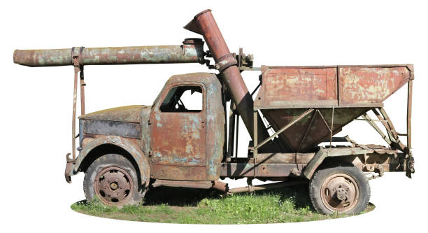 istock Vintage rusty agricultural machinery - straw loader isolated 2080062682