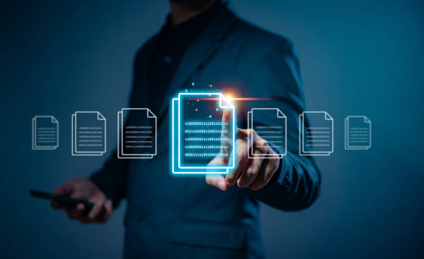istock Businessman using hologram the online documents, concept of quality control certificate ,inspection ,product warranty ,rules and policies ,terms and conditions , Document verification 2080068851