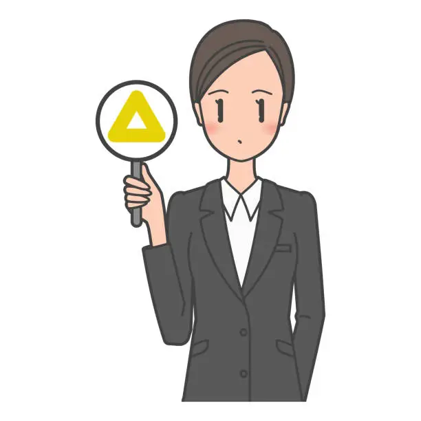 Vector illustration of Quiz, questions ... Triangle, um, an illustration of a woman working in a business woman / office with an annoying expression