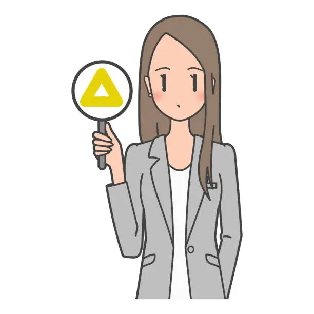 Vector illustration of Quiz, questions, … Triangle, um, an illustration of a woman working in a business woman / office with an annoying expression
