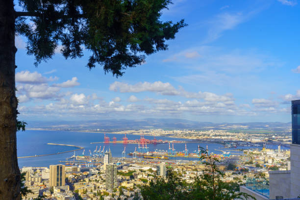 Haifa, Israel - March 09, 2024: View of the downtown area and the port, in Haifa, Israel