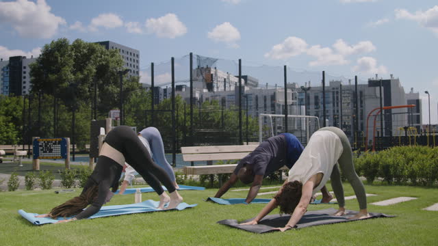 Group Yoga Workout in Rooftop Condo Private Park