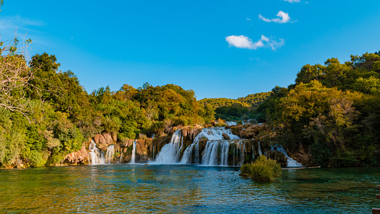 KRKA waterfalls Croatia during summer, krka national park Croatia on a bright summer evening in the park.