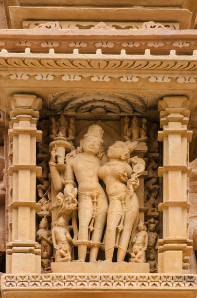 istock Stone carved sculptures on the outer wall of the Devi Jagdamba temple 2080166212