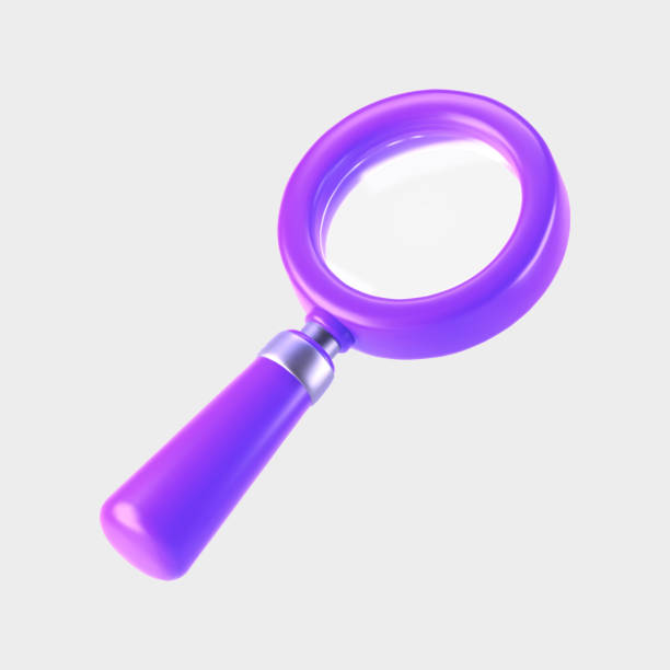 istock 3d purple magnifying glass icon isolated on gray background. Render minimal transparent loupe search icon for finding, reading, research, analysis information. 3d cartoon realistic vector 2080167803