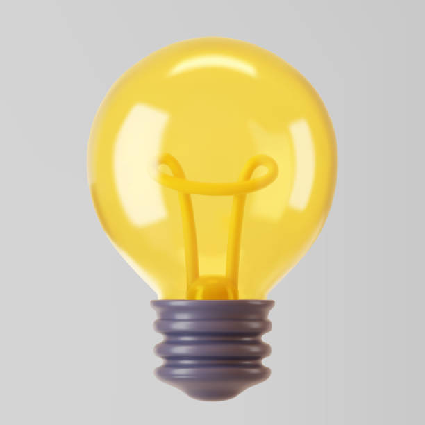 istock 3d yellow light bulb icon isolated on gray background. Render cartoon style minimal yellow transparent glass light bulb. Creativity idea, business success, strategy concept. 3d realistic vector 2080169847