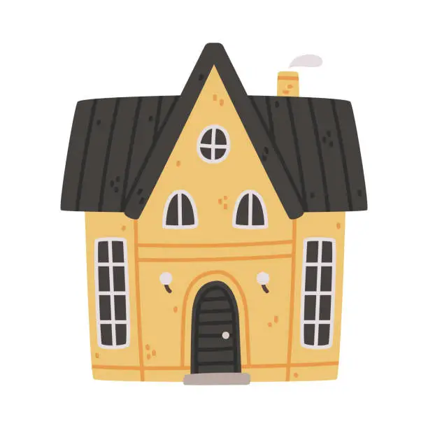 Vector illustration of Small House with Roof and Windows as Sweet Cozy Home Vector Illustration