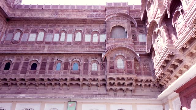 The building exteriors of Magnificent 'Mehrangarh fort' built on a hill and is one of the biggest castles in Jodhpur city of Rajasthan, India.