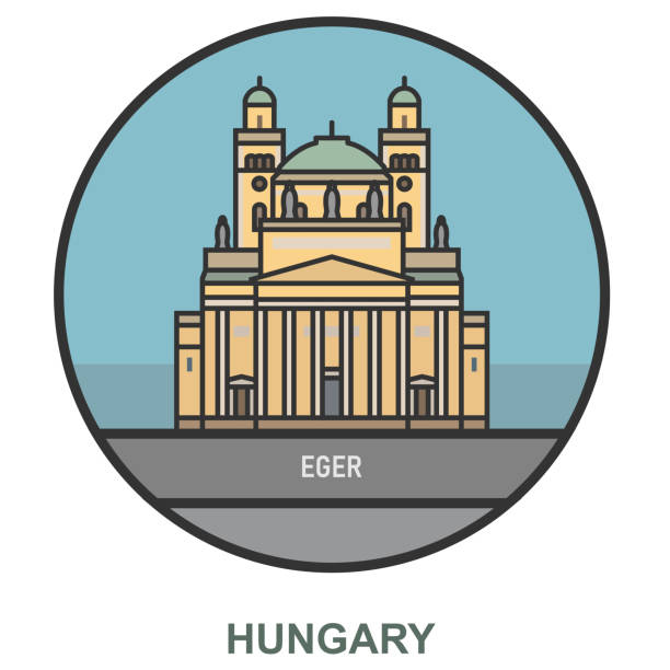 Eger. Cities and towns in Hungary. Eger. Cities and towns in Hungary. Flat landmark eger stock illustrations