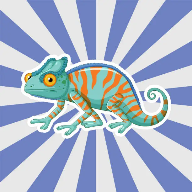 Vector illustration of Vector illustration of a vibrant chameleon with stripes.