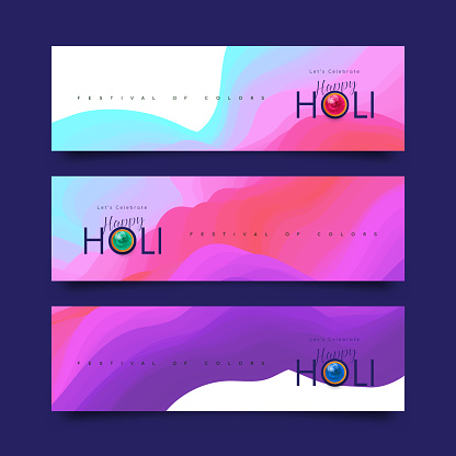 Happy Holi celebration web banners. background design for Indian Festival of Colors, social media, website banners, poster for sale and promotion template. vector illustration.