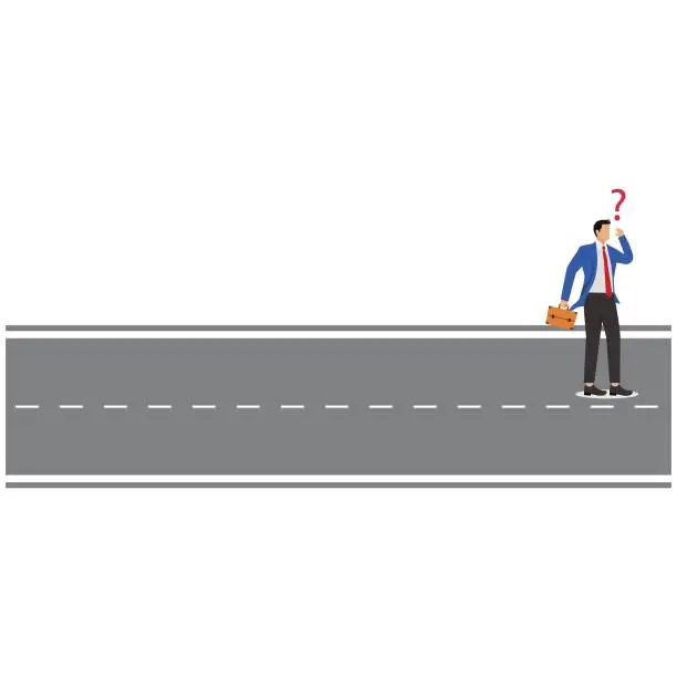 Vector illustration of Businessman lost at the end of the road,