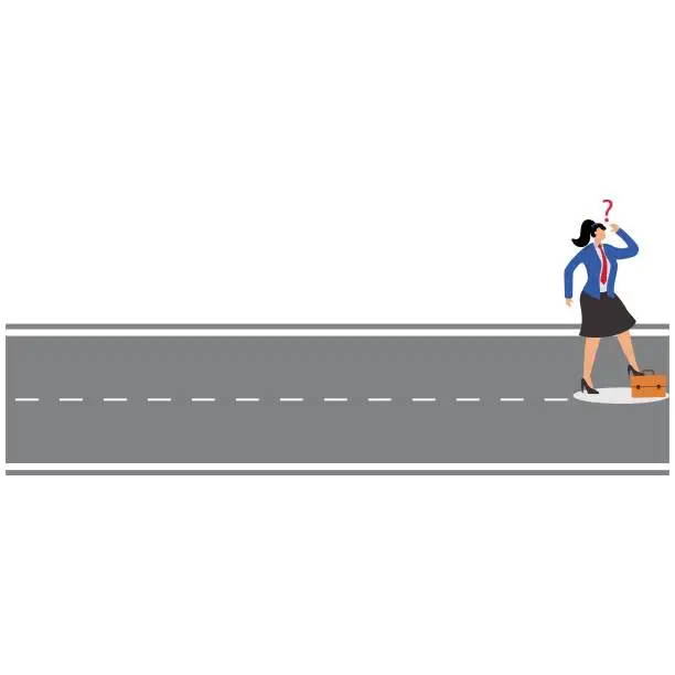 Vector illustration of Businesswoman lost at the end of the road,