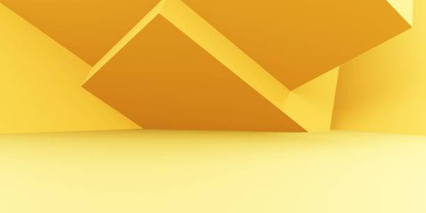 istock 3d rendering of empty yellow orange abstract geometric minimal concept background. Scene for advertising, cosmetic, showroom, banner, fashion, technology, business. Illustration. Product display 2080271488