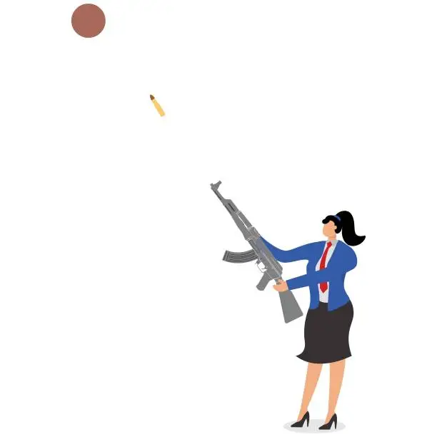 Vector illustration of Confident businesswoman in cannon, ready to go shot, shoot