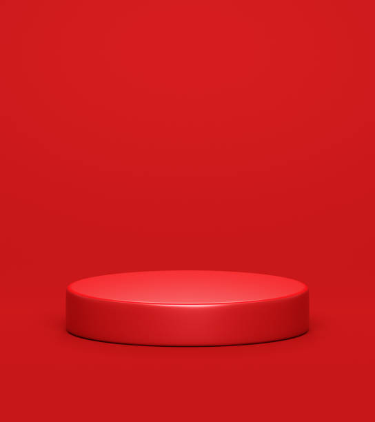 istock Luxury red podium product display stage 3d floor background with minimal show presentation pedestal platform isolated empty studio stand geometric backdrop premium blank banner modern mockup concept. 2080318318
