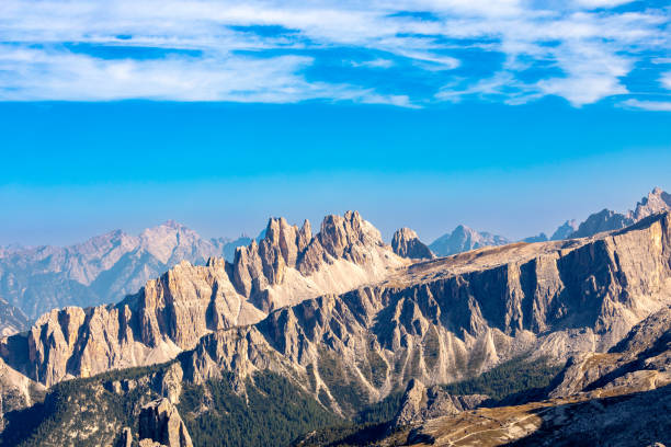 View from the summit of Lagazuoi mountain to Croda da Lago, dolomites, Italy
