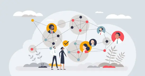 Vector illustration of Teamwork with strong connections and business partners tiny person concept