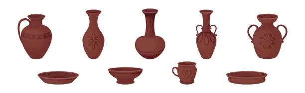 Vector illustration of Clay Kitchenware and Ceramic Vessel Vector Set