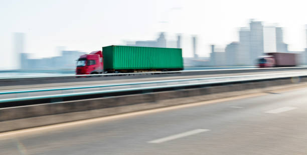 istock Truck speeding on city viaduct 2080343617