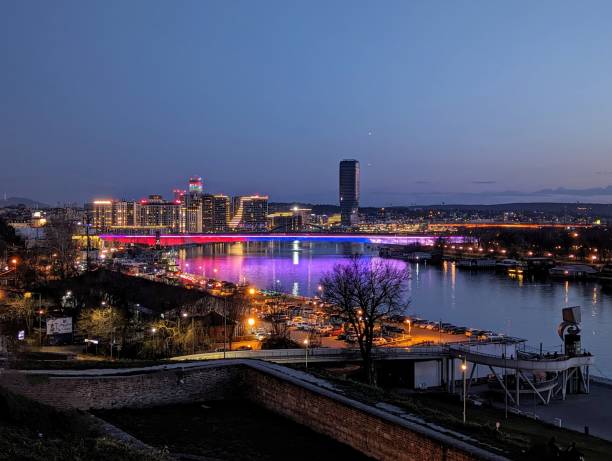 istock Belgrade skyline with the Sava river in the evening. Serbia 2080360099