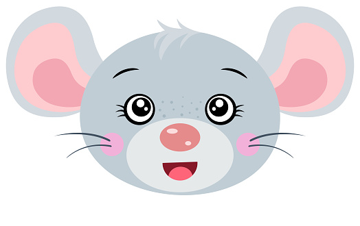 Scalable vectorial representing a friendly mouse face, element for design, illustration isolated on white background.