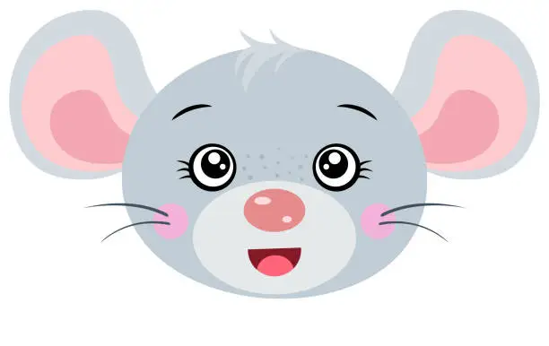 Vector illustration of Friendly mouse face isolated on white